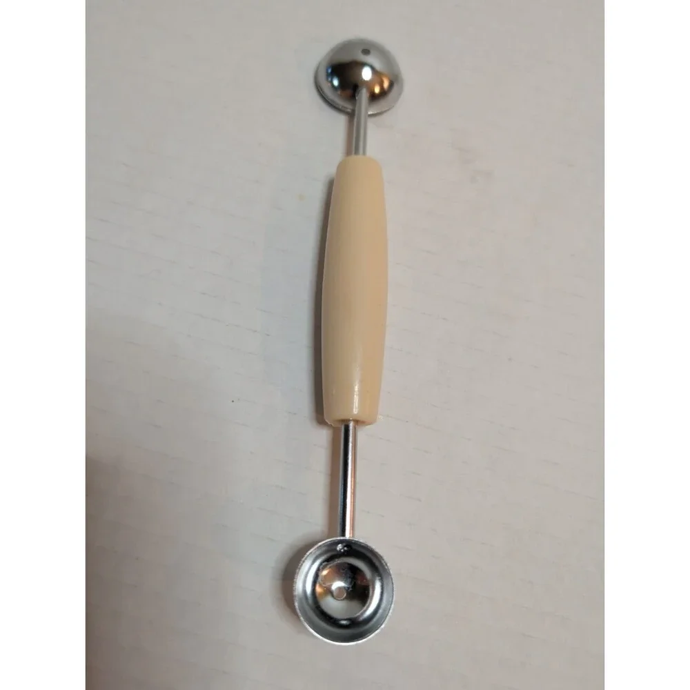Vintage Ekco Melon Baller Plastic Tan Handle Double Ended